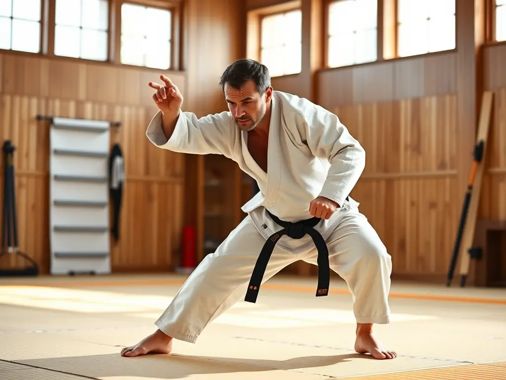 A judo instructor mentoring a student, emphasizing the club's dedication to personal development and mentorship.
